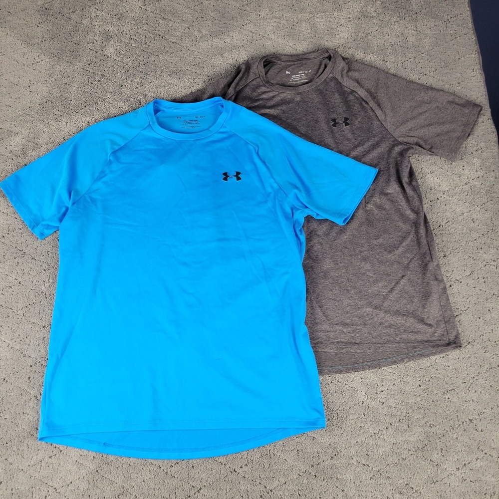 Under Armour Shirts Mens M Blue Gray The Tech Tee Short Sleeve Crew Lot of 2